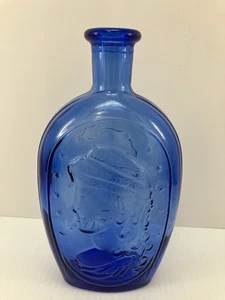 Vtg. Lady Liberty / Eagle W/ Shield Cobalt Blue Glass Bottle - Picture 1 of 10