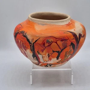 Vintage 1960er Nemadji indische handgefertigte Keramik ~ verwirbelt rot & orange Ureinwohner 6" - Bild 1 von 5