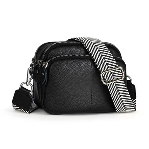 Black Small Genuine Leather Triple Zip Genuine Leather Camera Crossbody Bags ... - Picture 1 of 7