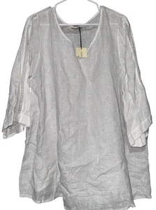 Top Terzo Millennio Lagenlook taglie forti 2X tunica donna 100% lino occhielli - Foto 1 di 7