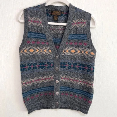 VTG Eddie Bauer Womens Wool Blend Fair Isle Sweater Vest XSP Grandpa Granny - Image 1 of 4