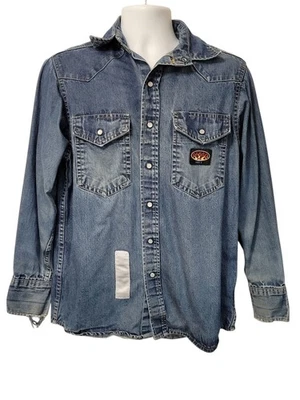 Rasco FR Men's L Pearl Snap Denim Shirt Flame Fire Resistant Workwear Thrashed - Image 1 of 4