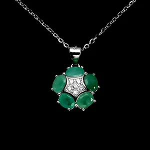 925 Sterling Silver Necklace Oval Emerald 5x4mm Natural Gemstone Jewelry 18 Inch - Picture 1 of 13