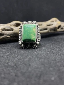 Amerikanische Ureinwohner Navajo Fuchs Türkis Sterlingsilber quadratischer Ring Größe 9 - Bild 1 von 10