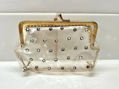 Bolso sin asas de noche vintage de los años 50/60 de plástico transparente con estrás y cierre de beso Foto 1 de 4