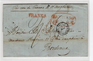 Chile 1849 oval postmark SANTIAGO DE CHILE to France PANAMA TRANSIT X-RARE - Picture 1 of 2