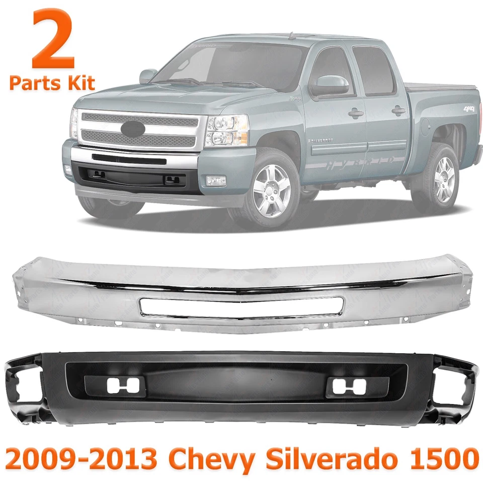 Front Bumper Chrome + Lower Valance Textured For 2009-2013 Chevy Silverado 1500 Foto 1 de 4