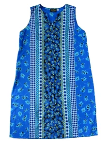 Bob Mackie Blue Green White Floral Button Down Midi Maxi Tank Sun Dress Large - Picture 1 of 6