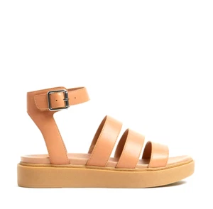 Ex M&S Women's Leather Ankle Strap Flat Sandals Tan UK 8 RRP £45 #4995 - Picture 1 of 5