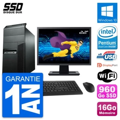 PC tour LENOVO M92p Pantalla 22" Pentium G2020 RAM 16Go GB 960Go Windows 10 Wifi - Imagen 1 de 4