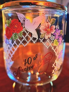 Beautiful FENTON Jar, 40th Anniversary, Beautiful Hand Painted Dove Flowers, Lid - Picture 1 of 7