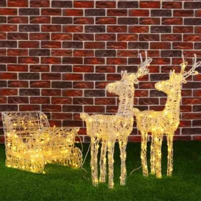 Slitta e Renne Natalizie 3D Luminose 240 LED Bianco Caldo per Esterno a batterie - Immagine 1 di 4