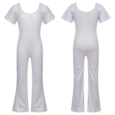 Girl‘s Metallic Dance Jumpsuit Short Sleeve Bodysuit Gymnastic Leotard Dancewear - Image 1 of 3