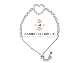 ARABESQUES JEWELS GENUINE STERLING SILVER/CZ LOVE HEART TENNIS SLIDER BRACELET - Picture 1 of 3