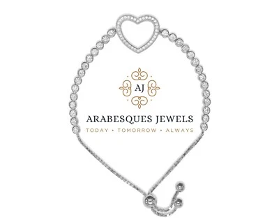 ARABESQUES JEWELS GENUINE STERLING SILVER/CZ LOVE HEART TENNIS SLIDER BRACELET - Image 1 of 3