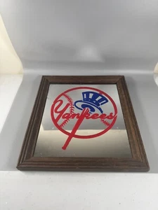 Vintage NY Yankees Mirror Sign Baseball Logo Wood Frame 9.25” x 10,25” - Picture 1 of 6