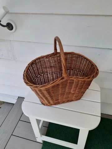 Vintage Lg deep wicker Market Basket w/handle.Natural, 1950/60s, great condition Cover