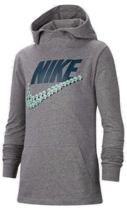 Nike Youth Smiley Hoodie Light Weight Jersey Heather Grey Turquoise NWT Large - Picture 1 of 3