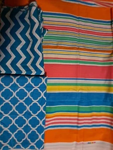 3 Prints Sewing Quilting Fabric Stripes Zig Zag Stash Lot - Picture 1 of 1