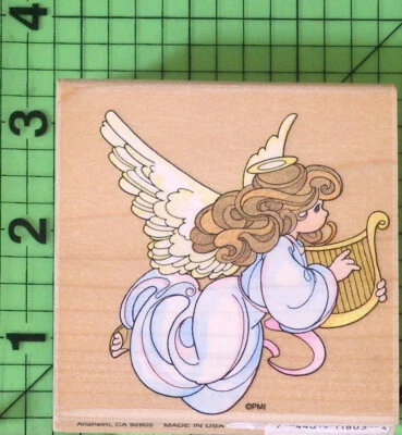 Precious Moments Harp Angel UQ014 Wood Mounted rubber stamp by Stampendous 1996 - Image 1 of 3