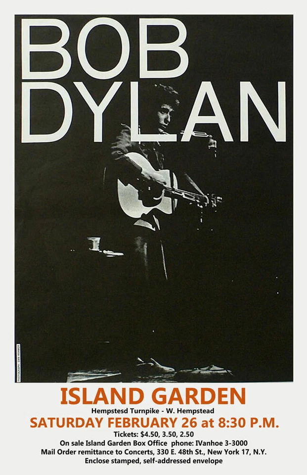 BOB DYLAN REPLICA 1966 *ISLAND GARDEN* CONCERT POSTER - Image 1 of 1