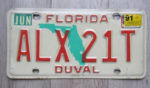 Florida License Plate June 1991 sticker Duval County Tag ALX 21T - Picture 1 of 1