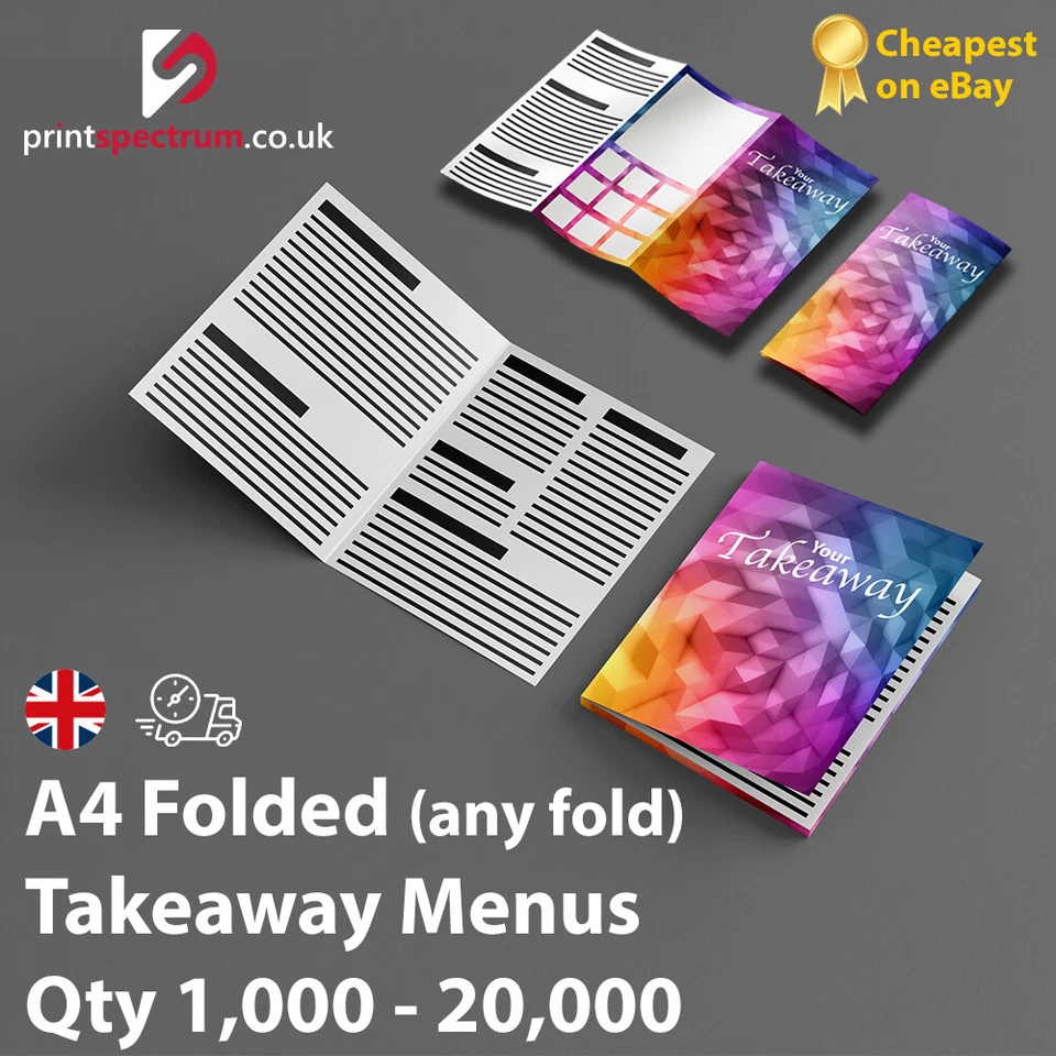 A4 Takeaway Menus, 135gsm, full colour, free delivery, printed leaflets 1k - 20k - Image 1 of 1