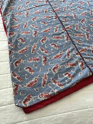 Capa de edredom infantil caminhão de bombeiros azul vermelha flanela algodão feita à mão 64 x 80 DUPLA - Imagem 1 de 4