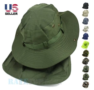 Unisex Bucket Boonie Hat Neck Cover Flap Sun Wide Brim Fishing Outdoor Cotton - Picture 1 of 23
