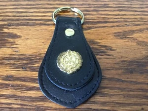 Vintage Black Leather & Gold Tone Medallion M Keychain Collectible - Picture 1 of 2