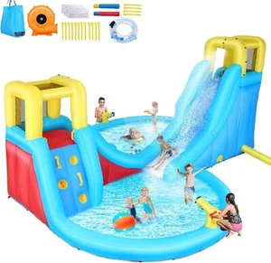 10-in-1 Inflatable Bounce House Outdoor Toy Water Slides Park Kids w/520W Blower - Picture 1 of 10