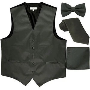 Nuevo chaleco de esmoquin sólido para hombre chaleco y corbata y pajarita y Hankie gris oscuro - Imagen 1 de 5