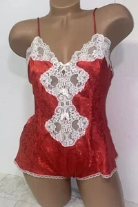 VINTAGE TEDDY BODY PLAY SUIT LINGERIE LIQUID SATIN & LACE Second Skin SZ M 13#B1 - Picture 1 of 17