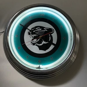 Letrero publicitario reloj de pared de neón cueva hombre garaje gato ártico pantera vintage - Imagen 1 de 9