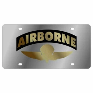 Stainless Steel Airborne Gold Logo Black Badge License Plate Frame 3D Novelty - Picture 1 of 1