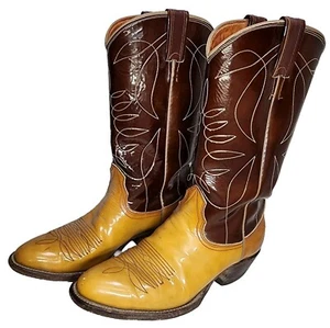 Rare Nocona (Justin) Patent Leather Cowboy Boots Men's 9D Glossy Brown/Tan EUC - Picture 1 of 14