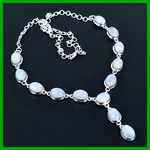 Collana catena pietra di luna arcobaleno naturale argento sterling 925 vendita festa della mamma - Foto 1 di 6
