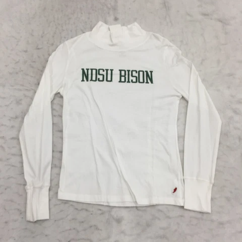 NEW NDSU Bison Turtleneck Shirt Womens M Medium White Spell Out Long Slv League Cover