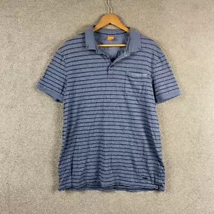 Hugo Boss Polo Shirt Mens 50 Blue Striped Cotton Casual Collared Short Sleeve - Picture 1 of 7