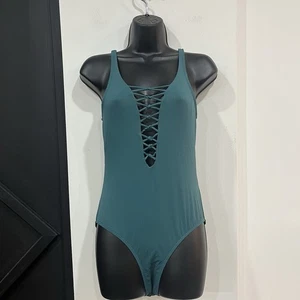Nicole Miller Teal One Piece Lace Up Swimsuit Size Medium - Picture 1 of 5
