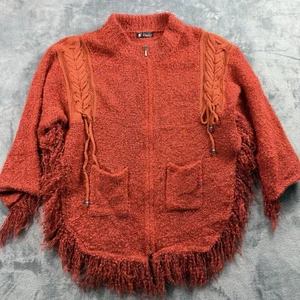 Poncho Boho para mujer tejido con flecos naranja suéter Alyafoi talla única - Imagen 1 de 9