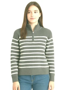 Styles & Co Größe Medium Pullover Stehkragen Polyester Langarm Streifen grau - Bild 1 von 12