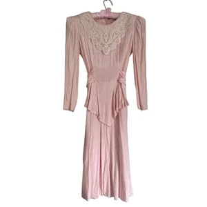 Vtg Sarah Taylor Dress Womens Pink Lace Collar Puff Sleeve Cottage Core Grunge - Picture 1 of 13