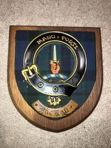 Vintage schottischer Clan Mackay Wappen Schild Holz Wandrelief - Bild 1 von 5