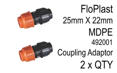 2 Stück FloPlast 492001 MDPE Kupfer Adapter Kupplung CU22 25mm x 22mm