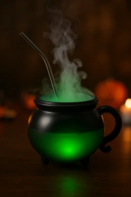 Light Up Cauldron Cup with Straw 16.9 oz | Halloween Party Glow Mug Kids Adults  - Image 1 of 3