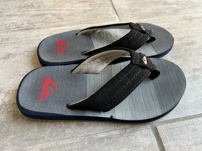 Quiksilver Flip Flops Black Big Kids Boys Youth Sandals Beach Suede Sz 1 Casual - Image 1 of 4