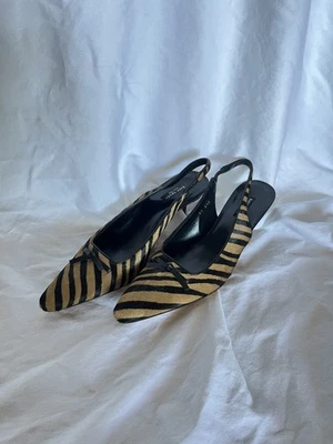Kate Spade Zebra Calf Hair Low Heels Slingback Pumps Size 6.5  Vintage - Image 1 of 4