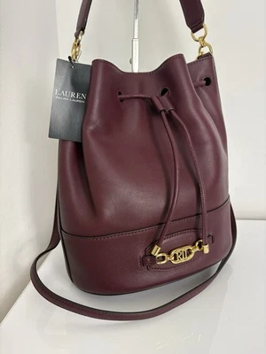 Ralph Lauren Leather Large Andie Drawstring Bag, Vintage Burgundy (RRP £349) - Image 1 of 4