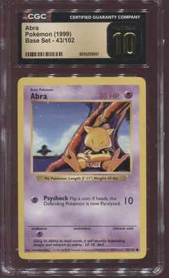 CGC 10 PRISTINE ABRA 43/102 SHADOWLESS BASE SET 1999 POKEMON CARD - Image 1 of 2
